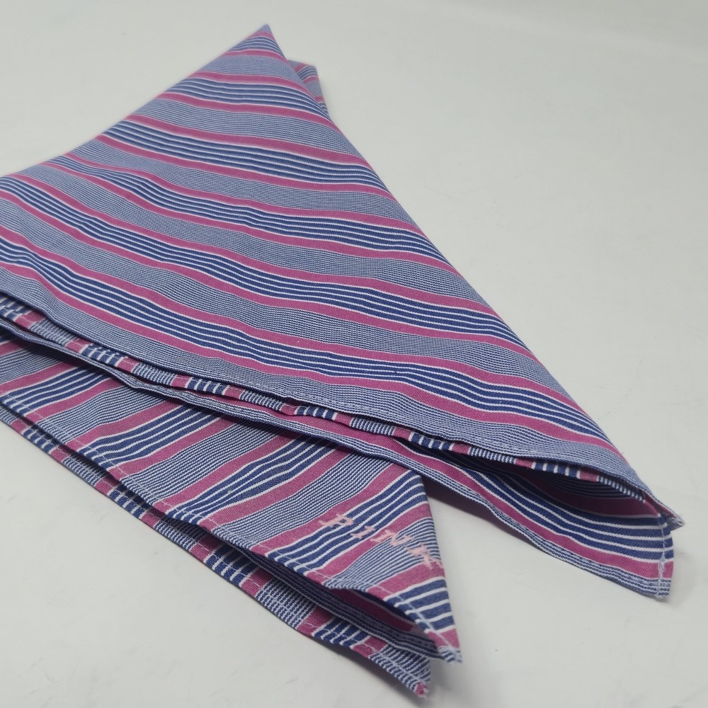 Thomas Pink London Woven Cotton Pocket Square Handkerchief Blue Pink Stripes - Picture 9 of 10